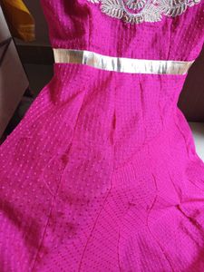 Pink &amp; Gold Embellished Anarkali Dress