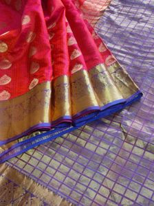 Peach Pink &amp; Purple Silk Saree