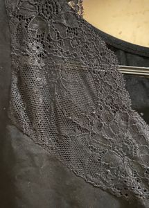 Ribbed Fabric Black Y2K Lace Work Top
