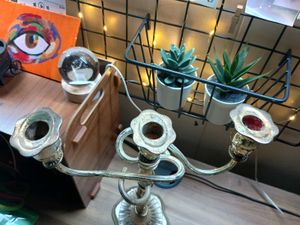 Vintage white metal 2 arm ornate candelabrum