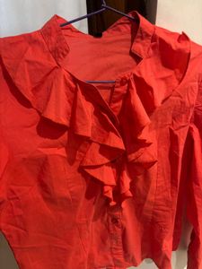 Ruffled Front Red Blouse, korean top♥️
