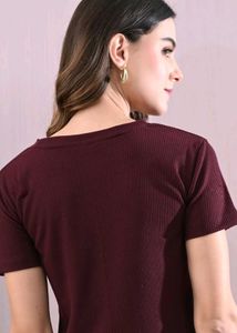 Ribbed Knit Top - Burgundy