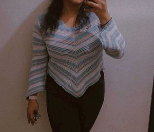 Blue Knit Crochet Top