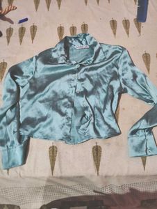 Teal Satin Crop Top