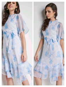AND White &amp; Blue Floral Asymmetric Dress