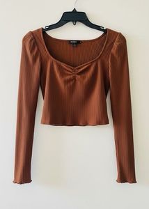 Brown Long Sleeve Crop Top