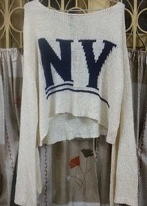 Korean Graphic Knit Crop Top