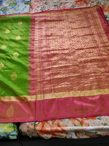 Green &amp; Pink korvai kanchipuram silk Saree
