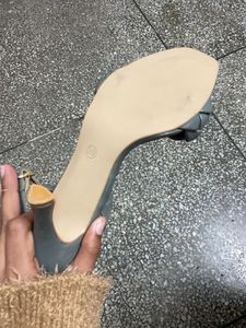 Grey Woven Heel Sandal With Tag