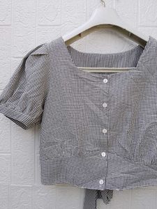 New with tag Pinterest Gingham Puff Sleeve Top