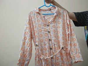 Peach Floral Print Dress