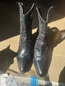 Zara Leather Woven Ankle Boots