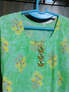 Mint Green Pure Cotton Kurti Trendy Design Floral