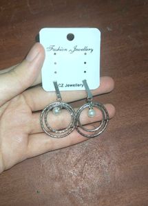 Silver Circle Pearl Drop Earrings