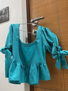 Chic Turquoise Peplum Top
