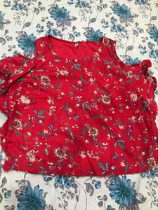 Red Off Shoulder Bare Denim Top