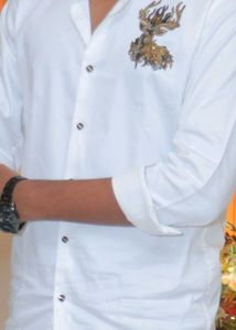 Embroidered White Casual Shirt