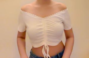 Shein White Drawstring Crop Top