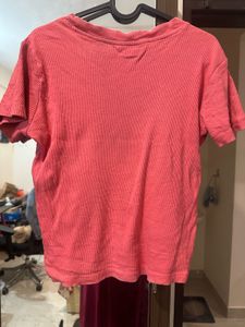 Coral Ribbed Knit Top