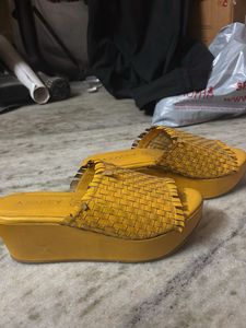 Woven Mustard Slides