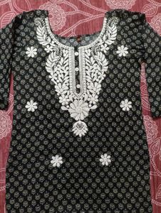 Chikankari Embroidered Black Short Kurti