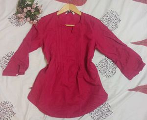 Pure Cotton Cute Pink Top, Size-S