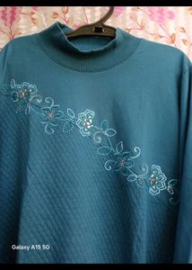 Embroidered Teal Sweater