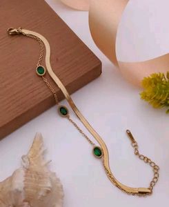 Gold Layered Bracelet with Green Accents