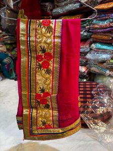 Pink Saree with Floral Embroidery