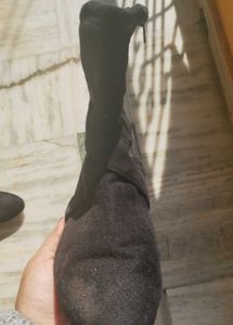 Black Velvet Wedge Booties