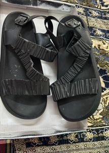 Black Ruffle Detail Sandals