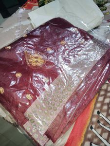 Maroon Embroidered Saree