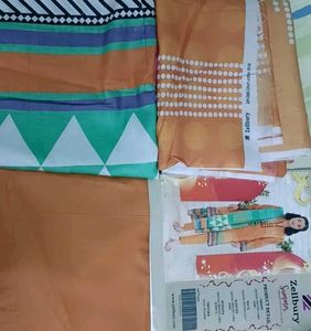 Orange &amp; Green Embroidered Shalwar Kameez