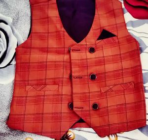 Boys Orange Plaid Pants with waist coat