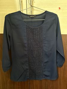 Elegant Navy Beaded Top