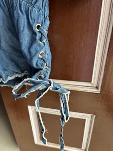 Denim Puff Sleeve Tie Top