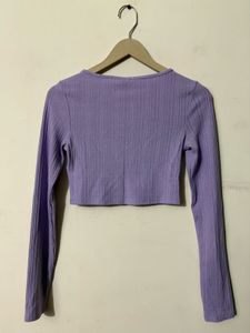 H&amp;M Women&#39;s Ribbed Cropped Cardigan in Lavender