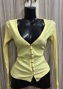 Lemon Ribbed Button Cardigan Top