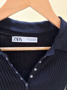 Zara Ribbed Button-Up Top