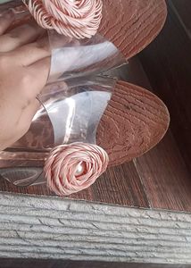 Rose Detail Clear Strap Wedge Sandals