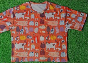 Kawaii Cat Print T-shirt (Rusty Orange)