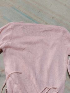 Pink Wrap-Front Long Sleeve Top