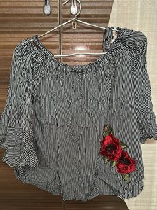 Striped Floral Off-Shoulder Top