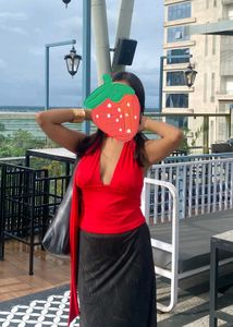 Y2K Newme Red Halter Neck Top