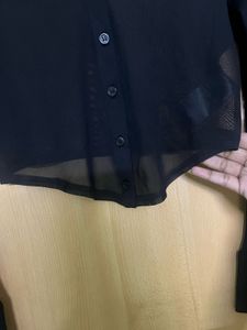 New H&amp;M Black Sheer Crop Shirt Top
