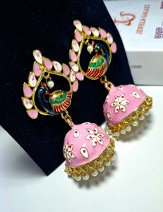 Elegant Pink Peacock Jhumka Earrings