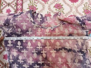 Purple And Pink Tie N Dye CHANDERI Batik Kurti Size 40 With Pocket