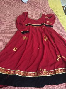 Very Beautifull Red Color Anarkali With Gold Print