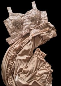 Elegant Beige Sequin ready to wear saree with stic