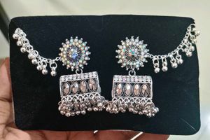 Silver Tone Jhumka Earrings